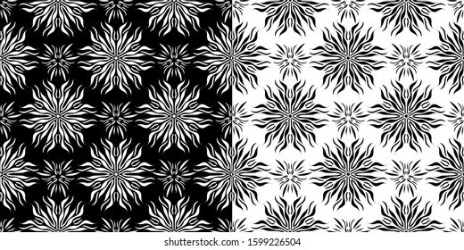 Floral seamless patterns. Black and white backgrounds compilation. Vector illustration