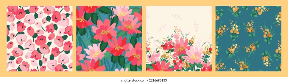 Floral seamless patterns and border. Vector design for paper, cover, fabric, interior decor and other users