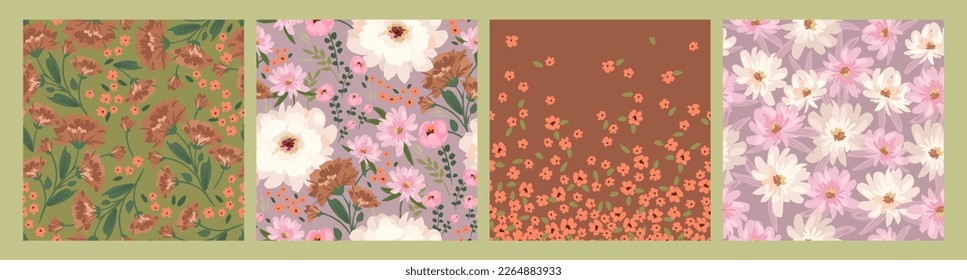 Floral seamless patterns and border. Vector design for paper, cover, fabric, interior decor and other use