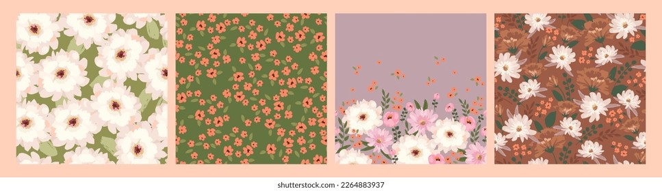 Floral seamless patterns and border. Vector design for paper, cover, fabric, interior decor and other use