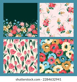 Floral seamless patterns and border. Vector design for paper, cover, fabric, interior decor and other use
