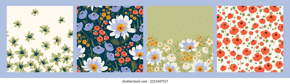 Floral seamless patterns and borders. Vector design for paper, cover, fabric, interior decor and other users