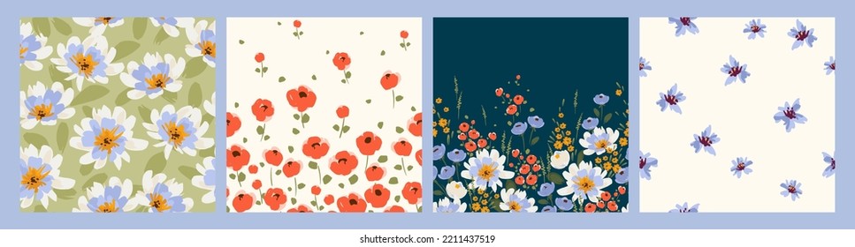 Floral seamless patterns and borders. Vector design for paper, cover, fabric, interior decor and other users