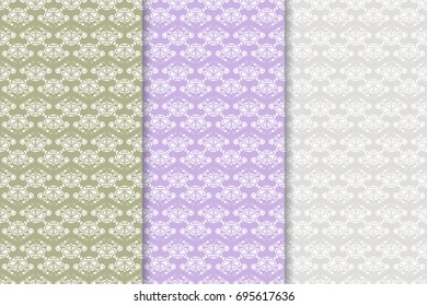 Floral seamless patterns. Collection of blue, violet and gray vertical backgrounds. Vector illustration
