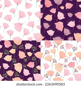 Floral seamless patterns collection with four different backgrounds, spring and summer design