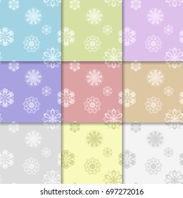 Floral seamless patterns. Collection of multi colored backgrounds. Vector illustration