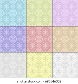 Floral seamless patterns. Collection of multi colored backgrounds. Vector illustration