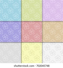 Floral seamless patterns. Collection of multi colored backgrounds. Vector illustration