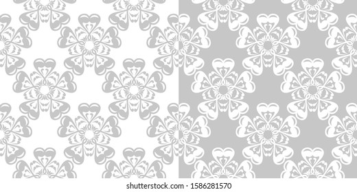 Floral seamless patterns. Gray and white designs. Backgrounds compilation. Vector illustration