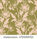 Floral seamless patterns. Meadow plants, leaves, leaf and flowers. All over print. modern flat style. Floral abstract silhouettes. 