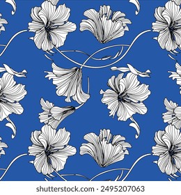 Florale nahtlose Muster. Wiesenpflanzen, Blätter, Blätter und Blüten. Überall Druck. Botanische Collage im modernen flachen Stil. Blumensilhouetten. Bunte Silhouette Print. 