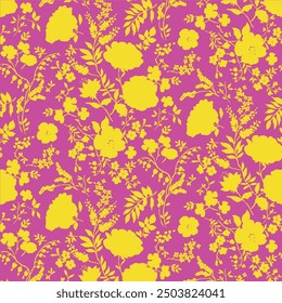 Patrones florales sin costuras. Plantas de pradera, hojas, hojas y flores. Impresión por todas partes. Collage botánico en estilo plano moderno. Siluetas florales. Colección de impresión de dibujos florales.