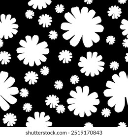 Patrones florales sin costuras. Plantas de pradera, hojas, hojas y flores. Impresión por todas partes. Collage botánico en estilo plano moderno. Siluetas florales. Estampado en blanco y negro. Colección de dibujos florales.