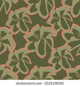 Patrones florales sin costuras. Plantas de pradera, hojas, hojas y flores. Impresión por todas partes. Collage botánico en estilo plano moderno. Siluetas florales.