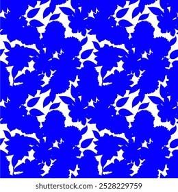 florale nahtlose Muster. Wiesenpflanzen, Blätter, Blätter und Blumen. Überall im Druck. Botanische Collage im modernen Flachstil. Blumensilhouetten. Blau-Weiß-Druck. Sammlung von Blumenzeichnungen. blumig 