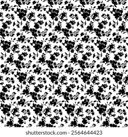 floral seamless patterns. Meadow plants, leaves, leaf and flowers. All over print. Botanical collage in modern flat style. Floral silhouettes. black and white print. Floral drawings collection.
