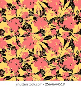 floral seamless patterns. Meadow plants, leaves, leaf and flowers. All over print. Botanical collage in modern flat style. Floral silhouettes. black and white print. Floral drawings collection.