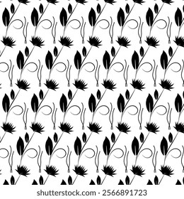 floral seamless patterns. Meadow plants, leaves, leaf and flowers. All over print. Botanical collage in modern flat style.