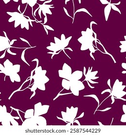 floral seamless patterns. Meadow plants, leaves, leaf and flowers. All over print. Botanical collage in modern flat style. Floral silhouettes. black and white print. Floral drawings collection.