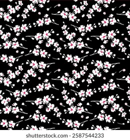 floral seamless patterns. Meadow plants, leaves, leaf and flowers. All over print. Botanical collage in modern flat style. Floral silhouettes. black and white print. Floral drawings collection.