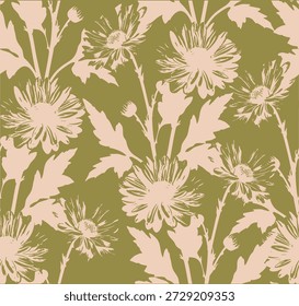 Patrones florales sin costuras. Plantas de pradera, hojas, hojas y flores. Estampado completo. estilo plano moderno. Siluetas abstractas florales. 