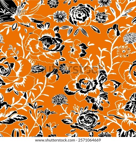 floral seamless patterns. Meadow plants, leaves, leaf and flowers. All over print. Botanical collage in modern flat style. Floral silhouettes. black and white print. Floral drawings collection.
