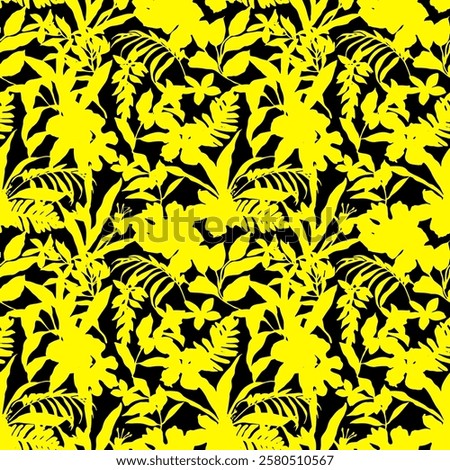 floral seamless patterns. Meadow plants, leaves, leaf and flowers. All over print. Botanical collage in modern flat style. Floral silhouettes. black and white print. Floral drawings collection.