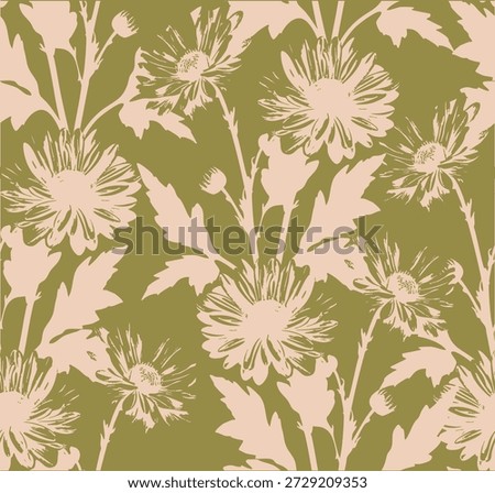 Floral seamless patterns. Meadow plants, leaves, leaf and flowers. All over print. modern flat style. Floral abstract silhouettes. 