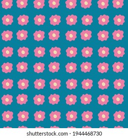 Floral seamless patterns. Minimal pink chamomile flowers  seamless pattern on a blue background. Ornament fabric, wallpaper, packaging.