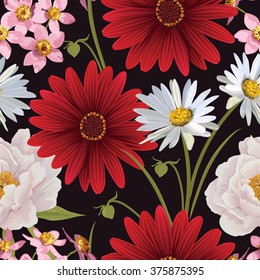 Floral seamless patterns with peony, gerbera and other flowers. Flower vector background. EPS 10 vector.