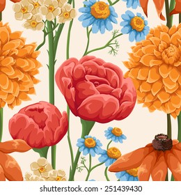 Floral seamless patterns with roses, chamomile and other flowers
