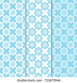 Floral seamless patterns. Set of blue and white vertical backgrounds for fabrics and wallpapers