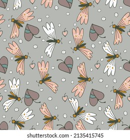 Floral seamless patterns set with butterflies, flowers and plants