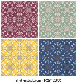 Floral seamless patterns. Set of colored backgrounds with flower elements, for textile and wallpapers