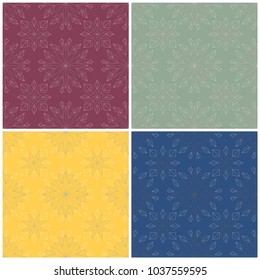 Floral seamless patterns. Set of colored backgrounds with flower elements, for textile and wallpapers