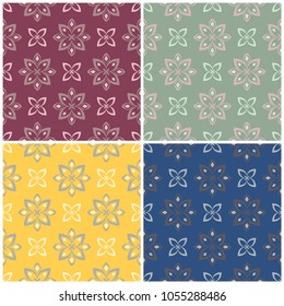 Floral seamless patterns. Set of colored backgrounds with flower elements, for textile and wallpapers