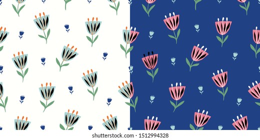 Floral seamless patterns set with decorative elements