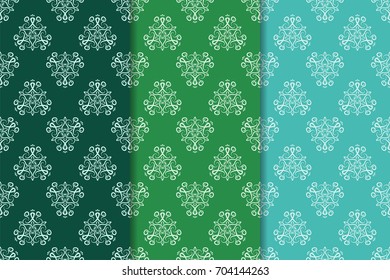 Floral seamless patterns. Set of green abstract flower designs for fabrics and wallpapers. Vector illustration