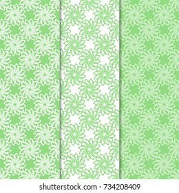 Floral seamless patterns. Set of green vertical backgrounds for fabrics and wallpapers