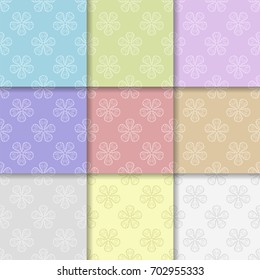 Floral seamless patterns. Set of multi colored abstract flower designs for fabrics and wallpapers. Vector illustration