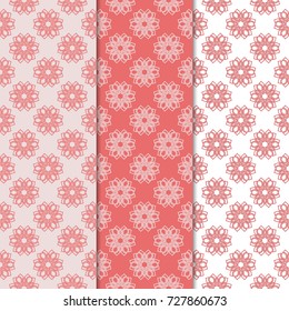 Floral seamless patterns. Set of salmon pink vertical backgrounds for fabrics and wallpapers