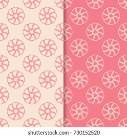 Floral seamless patterns. Set of salmon pink vertical backgrounds for fabrics and wallpapers