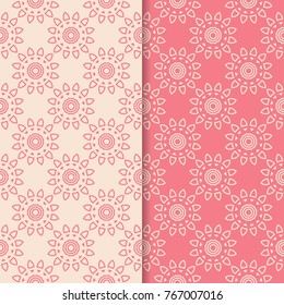 Floral seamless patterns. Set of salmon pink vertical backgrounds for fabrics and wallpapers