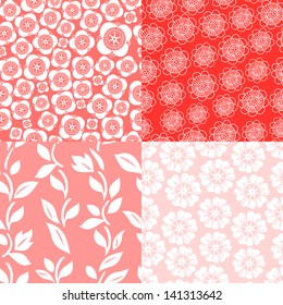 Floral seamless patterns set in shades of red, vector