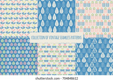 Floral seamless patterns set in vintage color. Vector illustration.