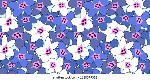 Floral seamless patterns with spring flowers. Vector design for paper, cover, fabric, interior decor. white and blue flowers