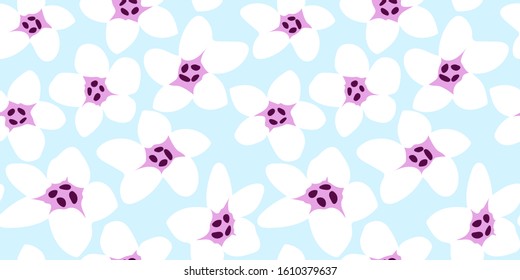Floral seamless patterns with spring flowers. Vector design for paper, cover, fabric, interior decor. White flowers