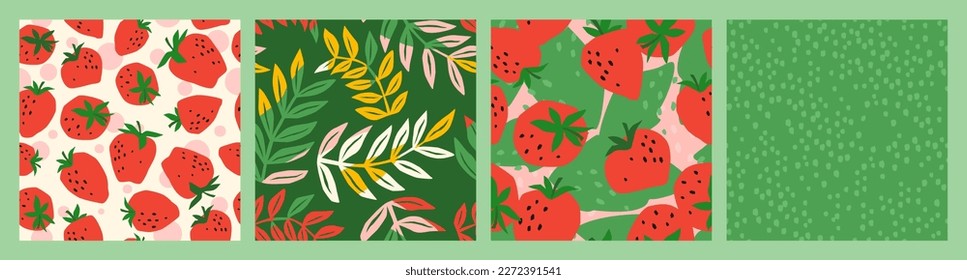 Floral seamless patterns with Strawberry. Vector abstract design for paper, cover, fabric, interior decor and other use