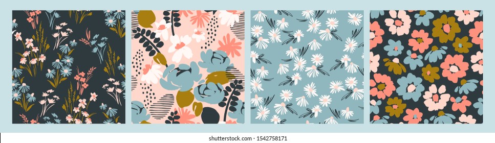Floral seamless patterns. Vector design for paper, cover, fabric, interior decor and other users - Shutterstock ID 1542758171