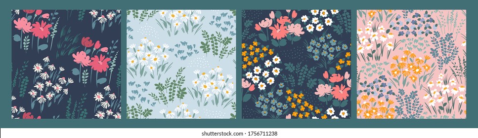 Floral seamless patterns. Vector design for paper, cover, fabric, interior decor and other users